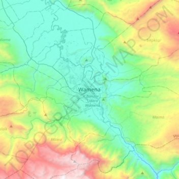 Mapa topográfico Wamena, altitud, relieve