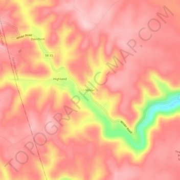 Mapa topográfico Wilder, altitud, relieve