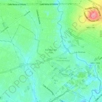 Mapa topográfico Estrellas del Sur, altitud, relieve