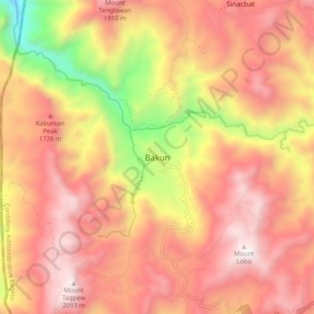 Mapa topográfico Bakun, altitud, relieve