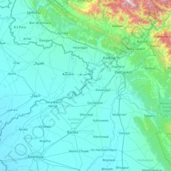 Mapa topográfico Gurdaspur, altitud, relieve