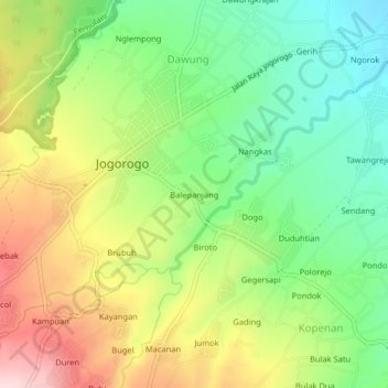 Mapa topográfico Balepanjang, altitud, relieve