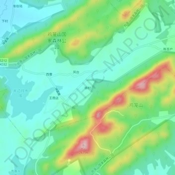 Mapa topográfico Xu, altitud, relieve
