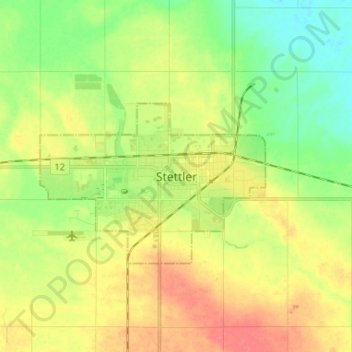Mapa topográfico Stettler, altitud, relieve