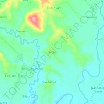 Mapa topográfico Nagba, altitud, relieve