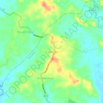 Mapa topográfico Calantas, altitud, relieve