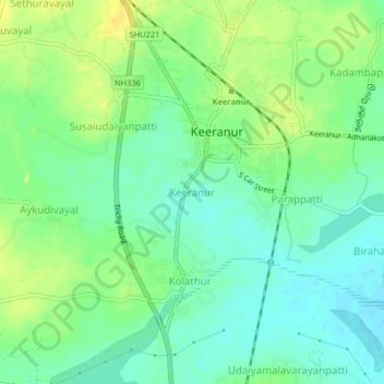 Mapa topográfico Keeranur, altitud, relieve