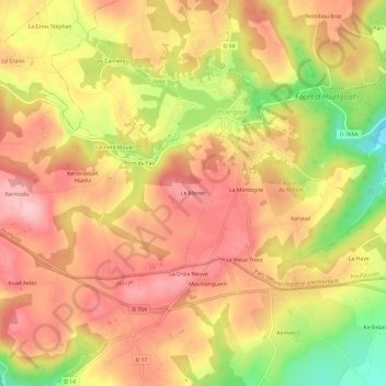 Mapa topográfico Le Menec, altitud, relieve