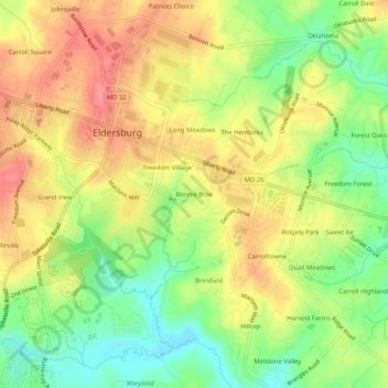 Mapa topográfico Bonnie Brae, altitud, relieve