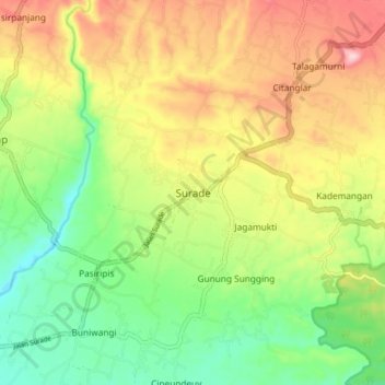 Mapa topográfico Surade, altitud, relieve