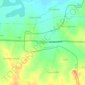 Mapa topográfico Alakuppam, altitud, relieve