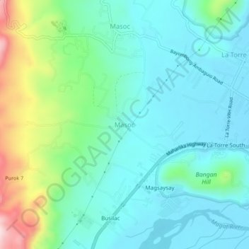Mapa topográfico Masoc, altitud, relieve