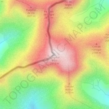 Mapa topográfico Puigmal d'Err, altitud, relieve