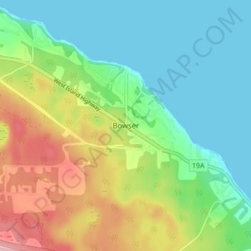 Mapa topográfico Bowser, altitud, relieve