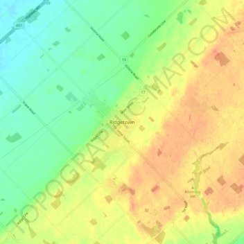 Mapa topográfico Ridgetown, altitud, relieve