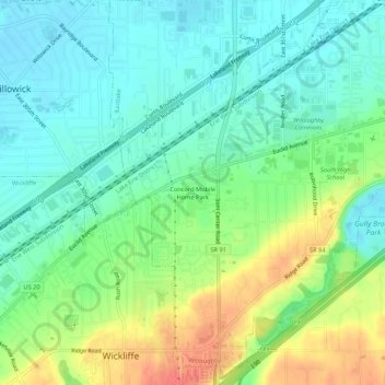 Mapa topográfico Concord Mobile Home Park, altitud, relieve