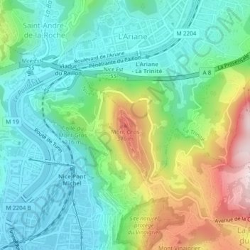 Mapa topográfico Mont Gros, altitud, relieve
