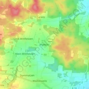 Mapa topográfico Maddau, altitud, relieve