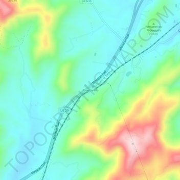 Mapa topográfico Covesville, altitud, relieve