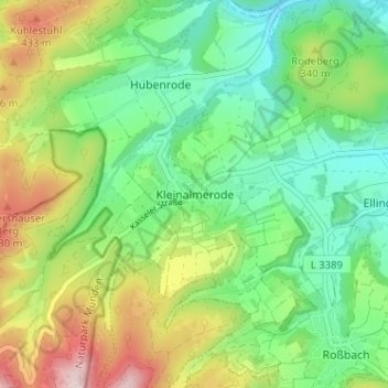 Mapa topográfico Kleinalmerode, altitud, relieve