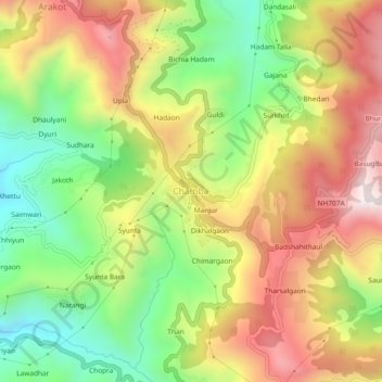 Mapa topográfico Chamba, altitud, relieve