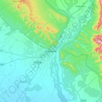 Mapa topográfico Haridwar, altitud, relieve