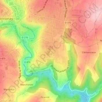Mapa topográfico Vissenty, altitud, relieve