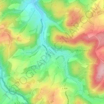 Mapa topográfico Elfringhauser Schweiz, altitud, relieve