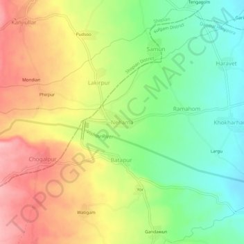 Mapa topográfico Nehama, altitud, relieve