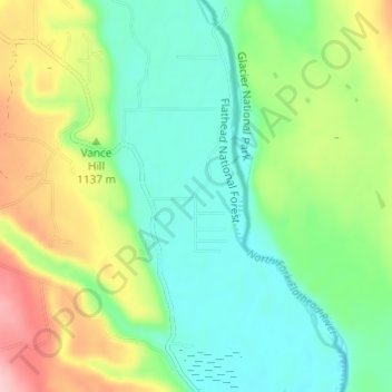 Mapa topográfico Polebridge, altitud, relieve