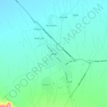 Mapa topográfico Harat, altitud, relieve