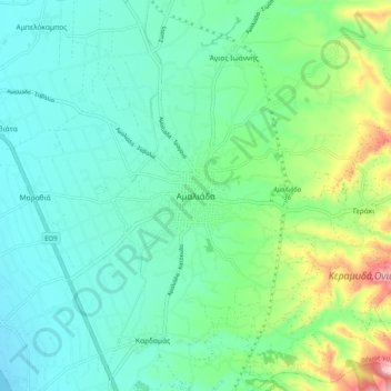 Mapa topográfico Amaliada, altitud, relieve