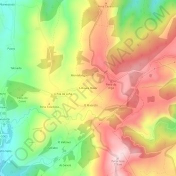 Mapa topográfico A Bouza Maior, altitud, relieve