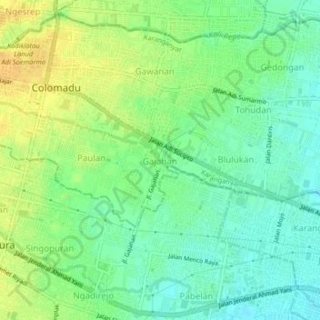 Mapa topográfico Gajahan, altitud, relieve