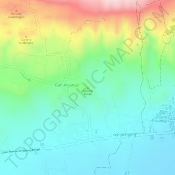 Mapa topográfico Gunung Kendil, altitud, relieve