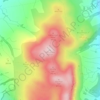 Mapa topográfico Fellbarrow, altitud, relieve