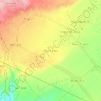 Mapa topográfico Altura Bata, altitud, relieve