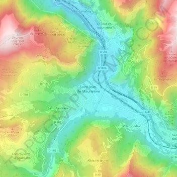 Mapa topográfico Saint-Jean-de-Maurienne, altitud, relieve