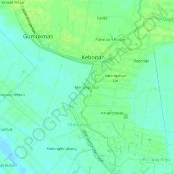Mapa topográfico Menampu Lor, altitud, relieve