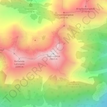 Mapa topográfico Soiernspitze, altitud, relieve