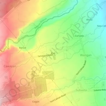 Mapa topográfico Ecal, altitud, relieve