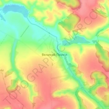 Mapa topográfico Velykyi Prykil, altitud, relieve
