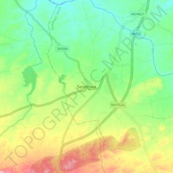 Mapa topográfico Sendhwa, altitud, relieve