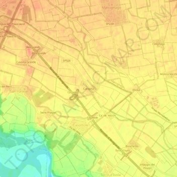Mapa topográfico Carpana, altitud, relieve