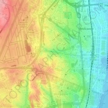 Mapa topográfico Olivais, altitud, relieve
