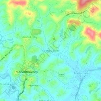 Mapa topográfico Chettapalam, altitud, relieve