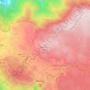 Mapa topográfico São Pedro Velho, altitud, relieve