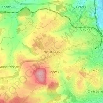 Mapa topográfico Hohensaas, altitud, relieve
