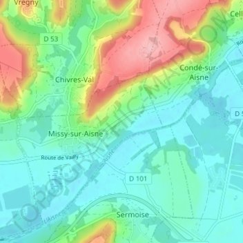 Mapa topográfico Les Carreux, altitud, relieve