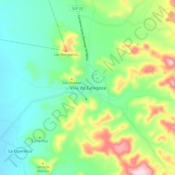 Mapa topográfico Villa de Zaragoza, altitud, relieve